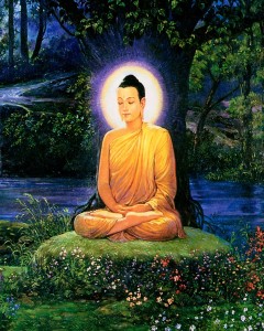 buddha under a tree in meditation.